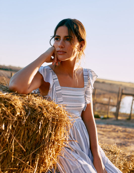 فستان مخطط للسيدات "You&Me"، أبيض/أزرق