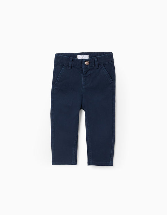 Twill Chino Trousers for Baby Boys, Dark Blue