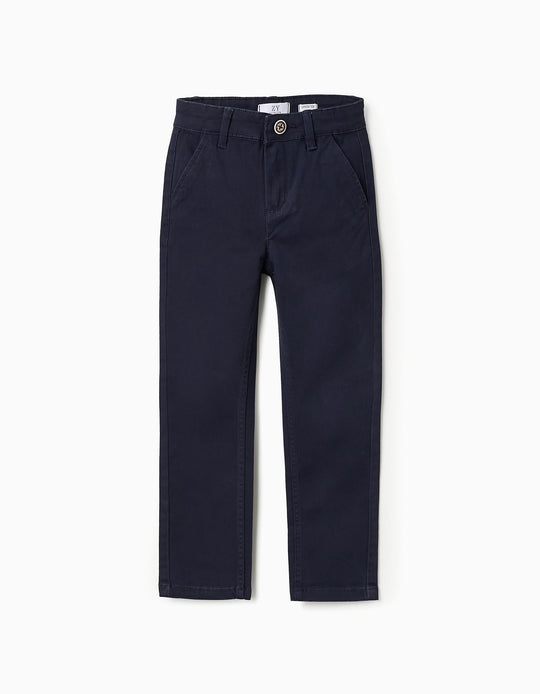 Chino Twill Trousers for Boys 'Slim Fit', Dark Blue