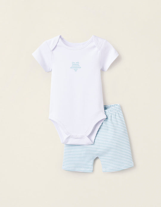 Bodysuit + Cotton Shorts for Baby Boys 'Stripes', White/Green