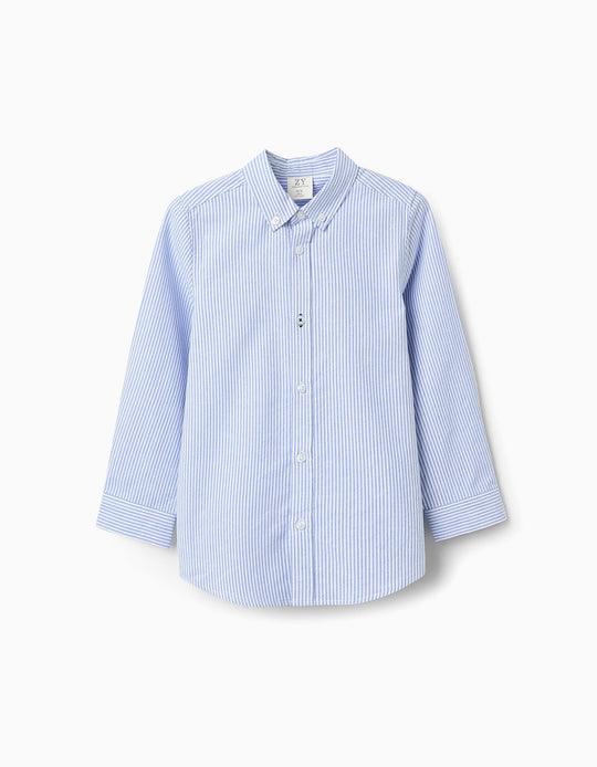 Cotton Striped Shirt for Boys, White/Blue