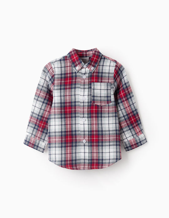 SHIRT CHECK FLANNEL, WHITE, 12/18M