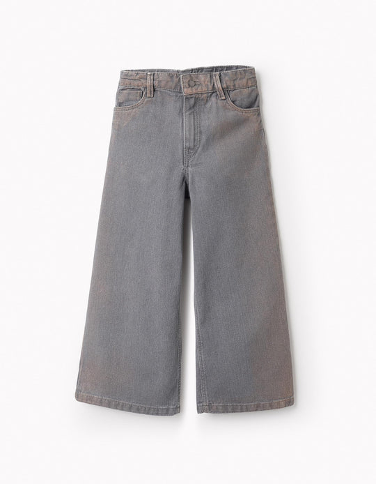 Glitter Denim Trousers for Girls 'Wide Leg', Grey
