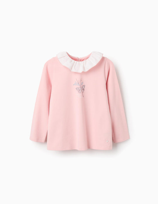 تي شيرت جيرسي طويل الأكمام بطباعة باللون الوردي