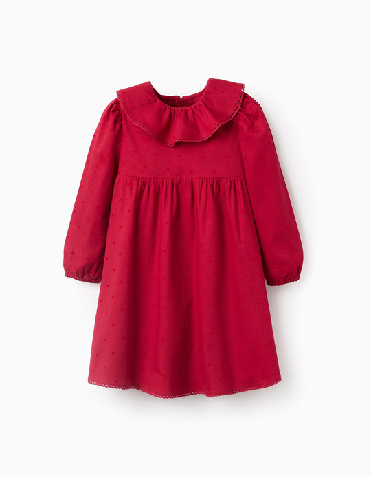 فستان طويل الأكمام من الكوردروي باللون الأحمر المهرج