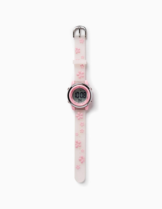 Digital Watch for Girls 'Flowers', Pink/Transparent