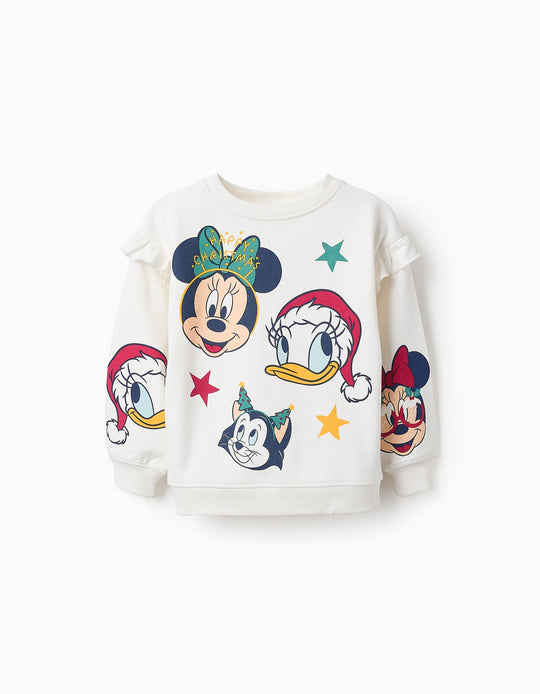 Cotton Sweatshirt with Ruffles for Girls 'X-Mas Minnie', White