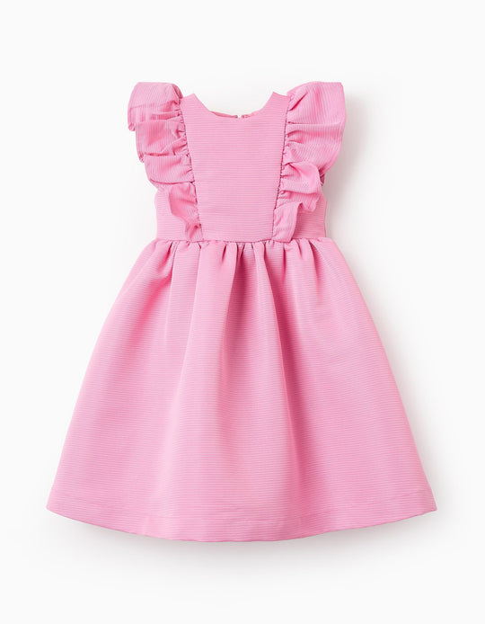 Voluminous Textured Dress with Ruffles for Girls, Pink