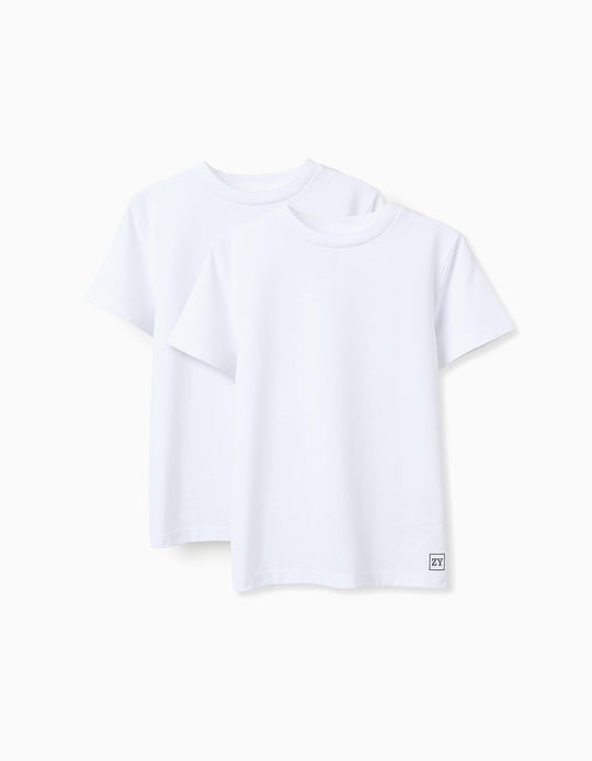 Pack of 2 Cotton T-shirts for Boys, White