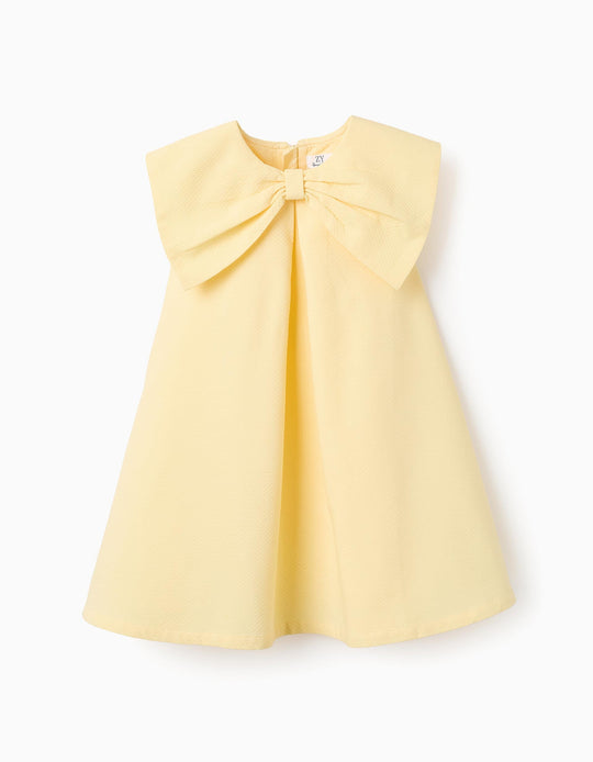 فستان بملمس وفيونكة كبيرة للفتيات، أصفر