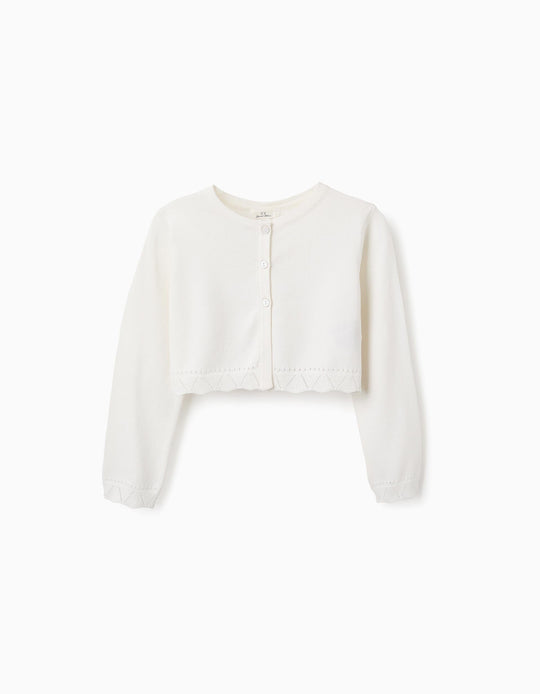 بوليرو بتطريز Broderie Anglaise للبنات، أبيض