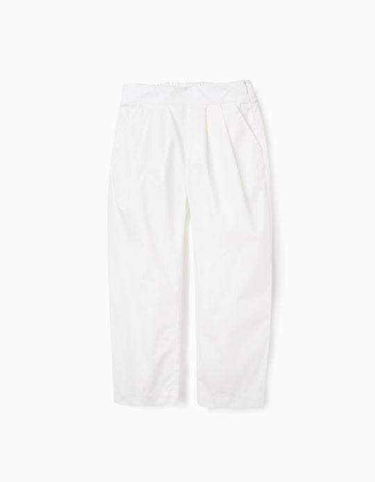 Satin Pleated Trousers for Girls, White