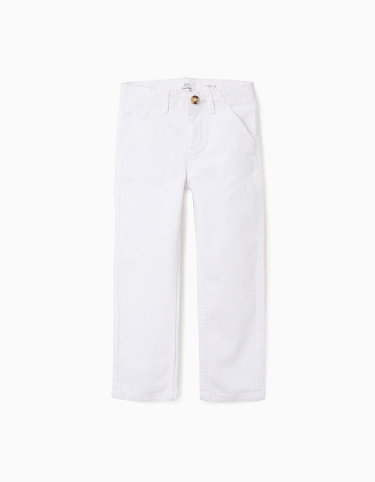Slim Twill Chino Trousers for Boys, White