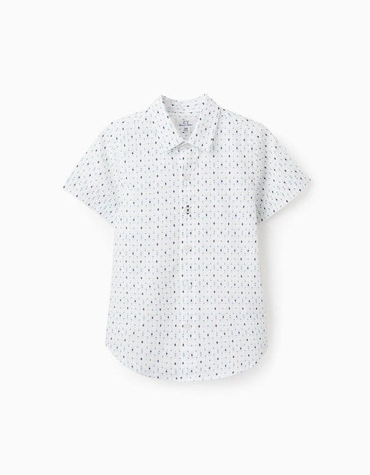 Short-sleeved Shirt with Pattern for Boys, White