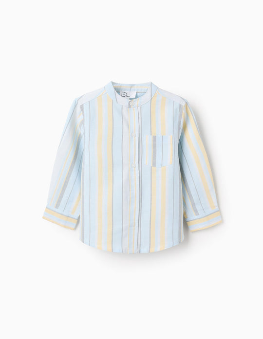 Shirt with Mao Collar Stripes for Baby Boys, Blue/Yellow