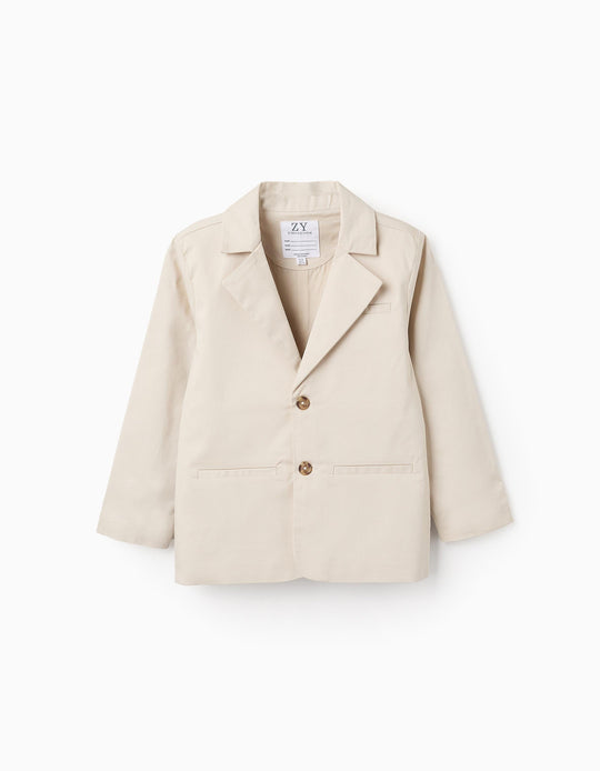 Beige Twill Blazer for Boys