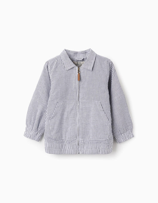 Striped Seersucker Jacket for Boys, Blue/White