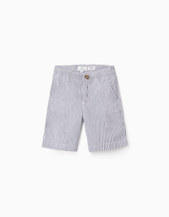 Striped Shorts for Boys 'Midi', White/Blue