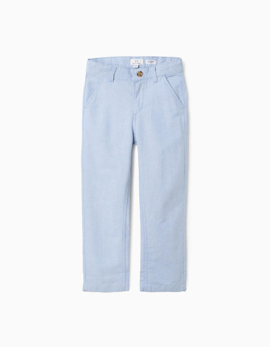 Trousers in Oxford Cotton for Boys 'Slim', Light Blue