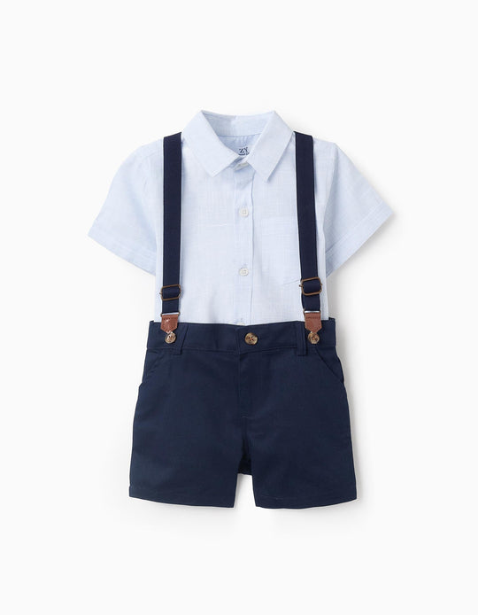 قميص + شورت + حمالات للأولاد الرضع، أزرق