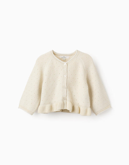 Knitted Cardigan with Ruffles for Baby Girls, Beige/Gold