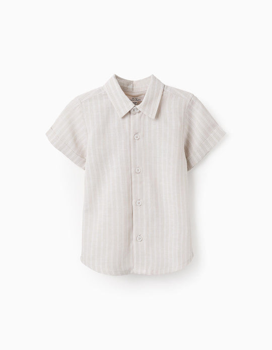 Short-sleeved Striped Shirt for Baby Boys, Beige/White
