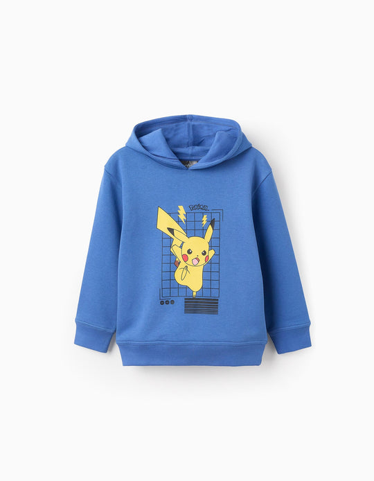 Brushed Hooded Sweatshirt for Boys 'Pikachu', Blue