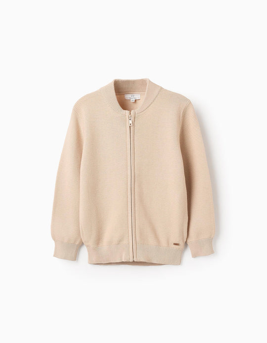 كارديغان محبوك بملمس قطني للأولاد، بيج