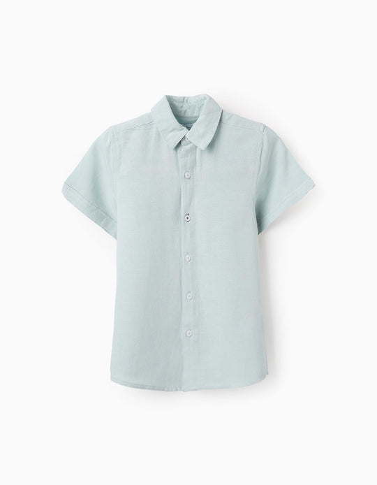 قميص من فسكوز وقطن وكتان للأولاد، أخضر مائي