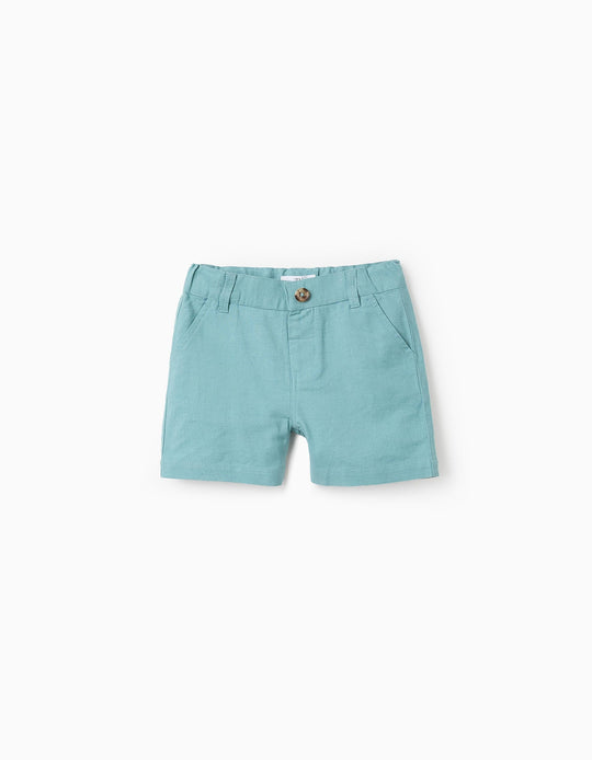 Cotton and Linen Chino Shorts for Baby Boys, Turquoise