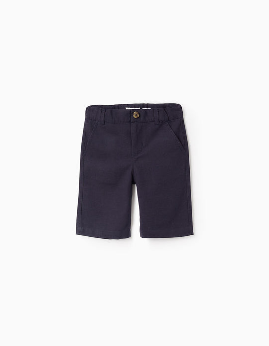 Cotton and Linen Chino Shorts for Boys 'Long', Dark Blue