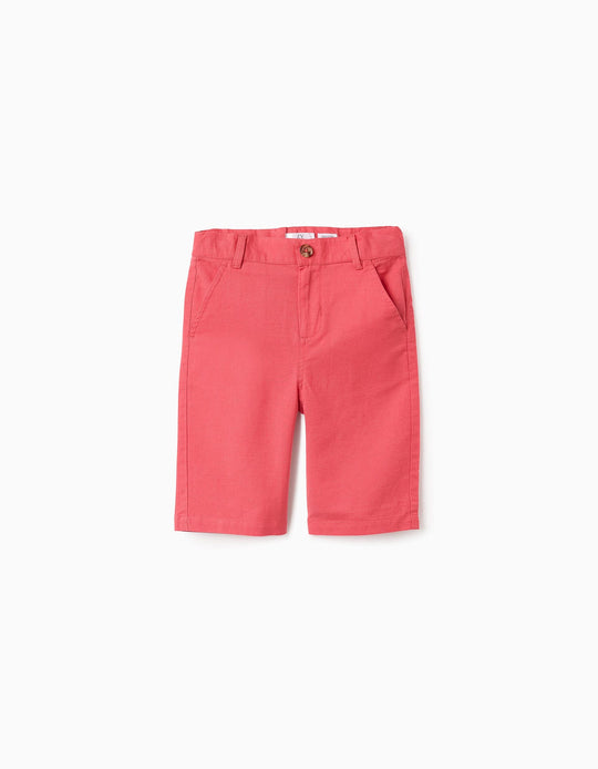 Cotton and Linen Chino Shorts for Boys 'Long', Red