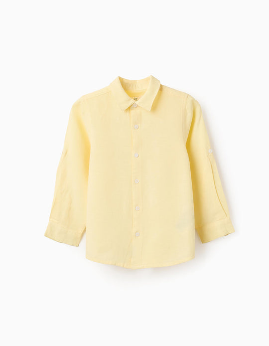 قميص بأزرار أكمام للأولاد، أصفر