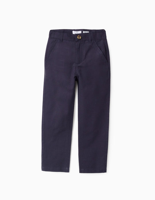 Cotton and Linen Chino Trousers for Boys, Dark Blue