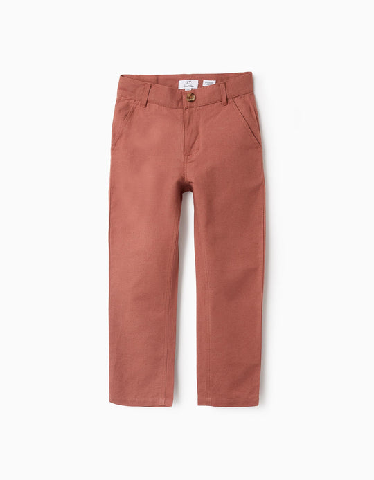 Cotton and Linen Chino Trousers for Boys, Brown