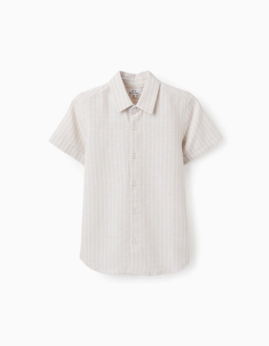 Short-sleeved Striped Shirt for Boys, Beige/White