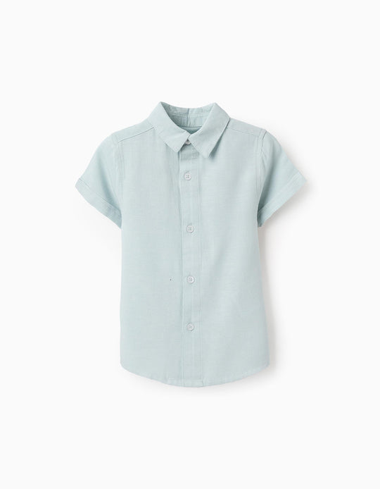 Shirt in Viscose, Cotton and Linen for Baby Boys, Aqua Green