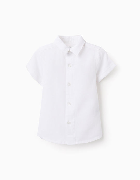 Shirt in Viscose, Cotton and Linen for Baby Boys, White