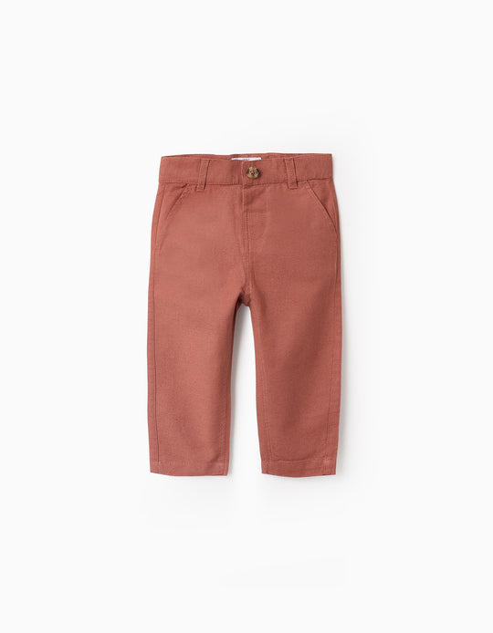 Cotton and Linen Chino Trousers for Baby Boys, Brown