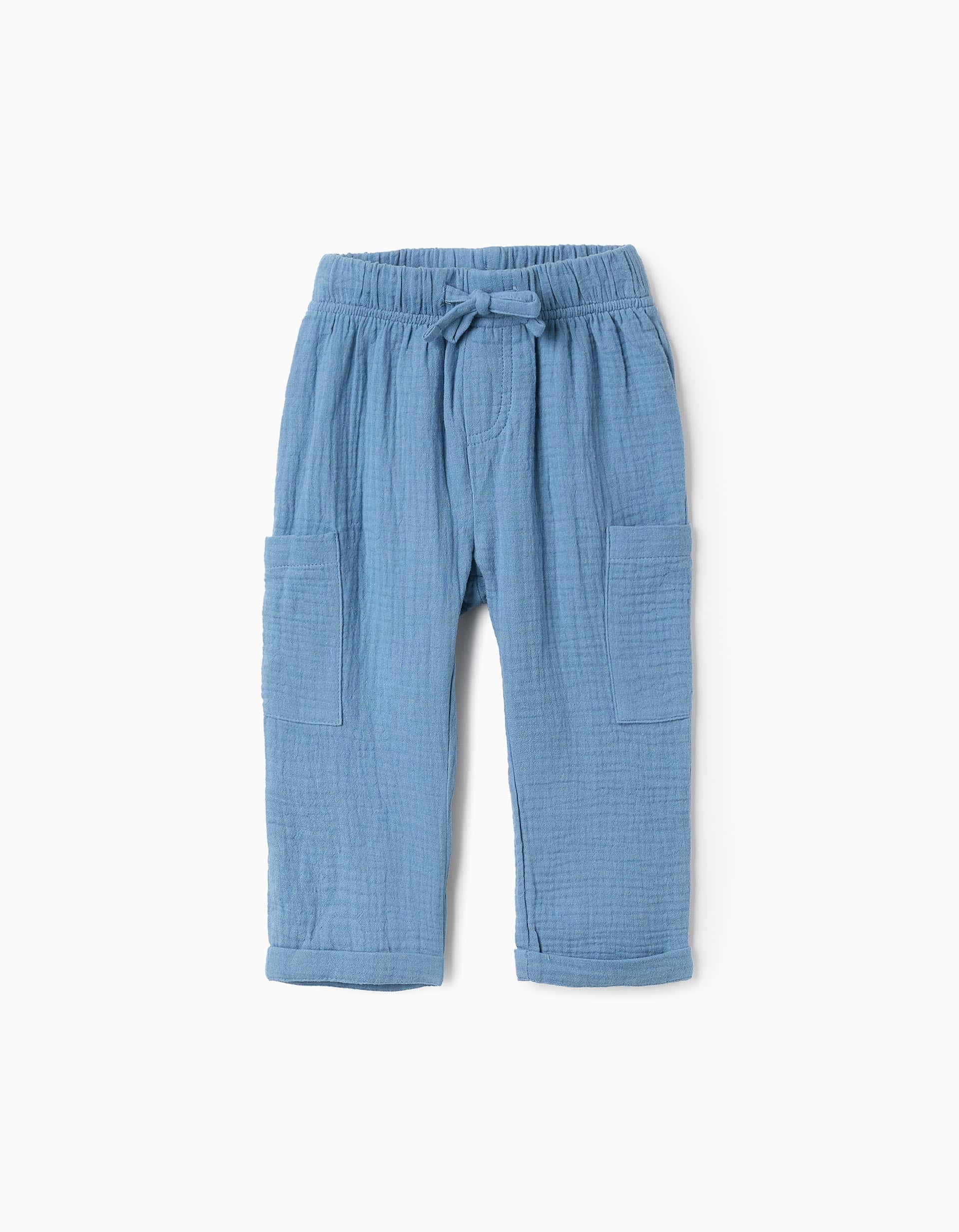 Cotton Muslin Trousers for Baby Boys, Turquoise