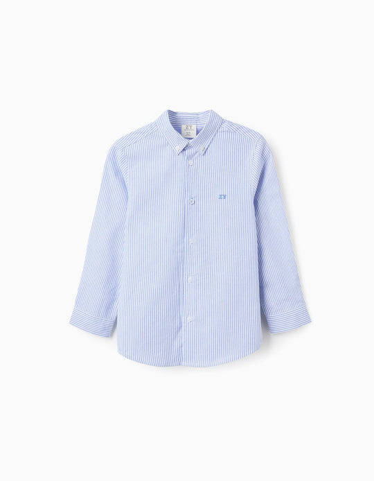 Striped Oxford Shirt for Boys, White/Blue