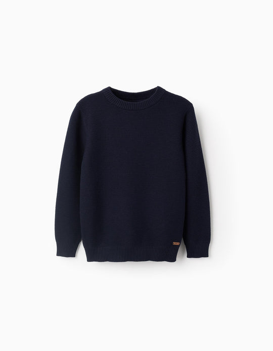 Knitted Jumper with Texture for Boys, Dark Blue