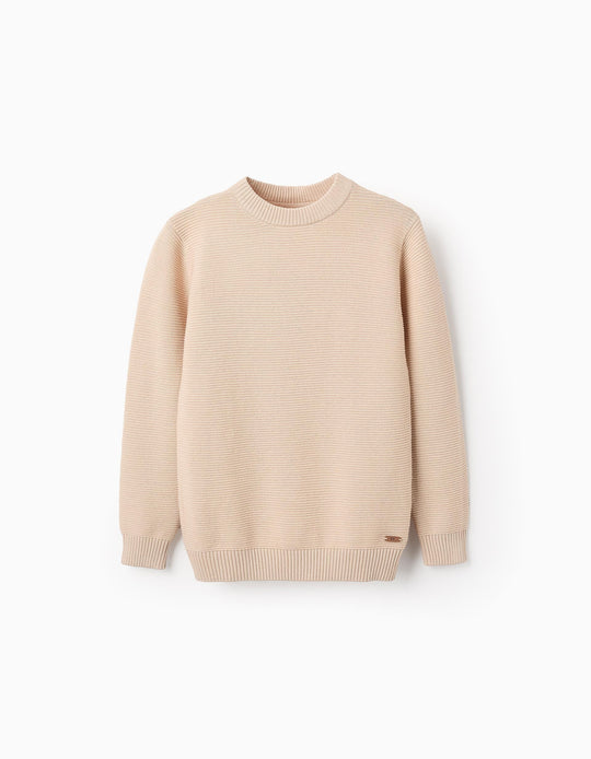 Knitted Jumper with Texture for Boys, Beige