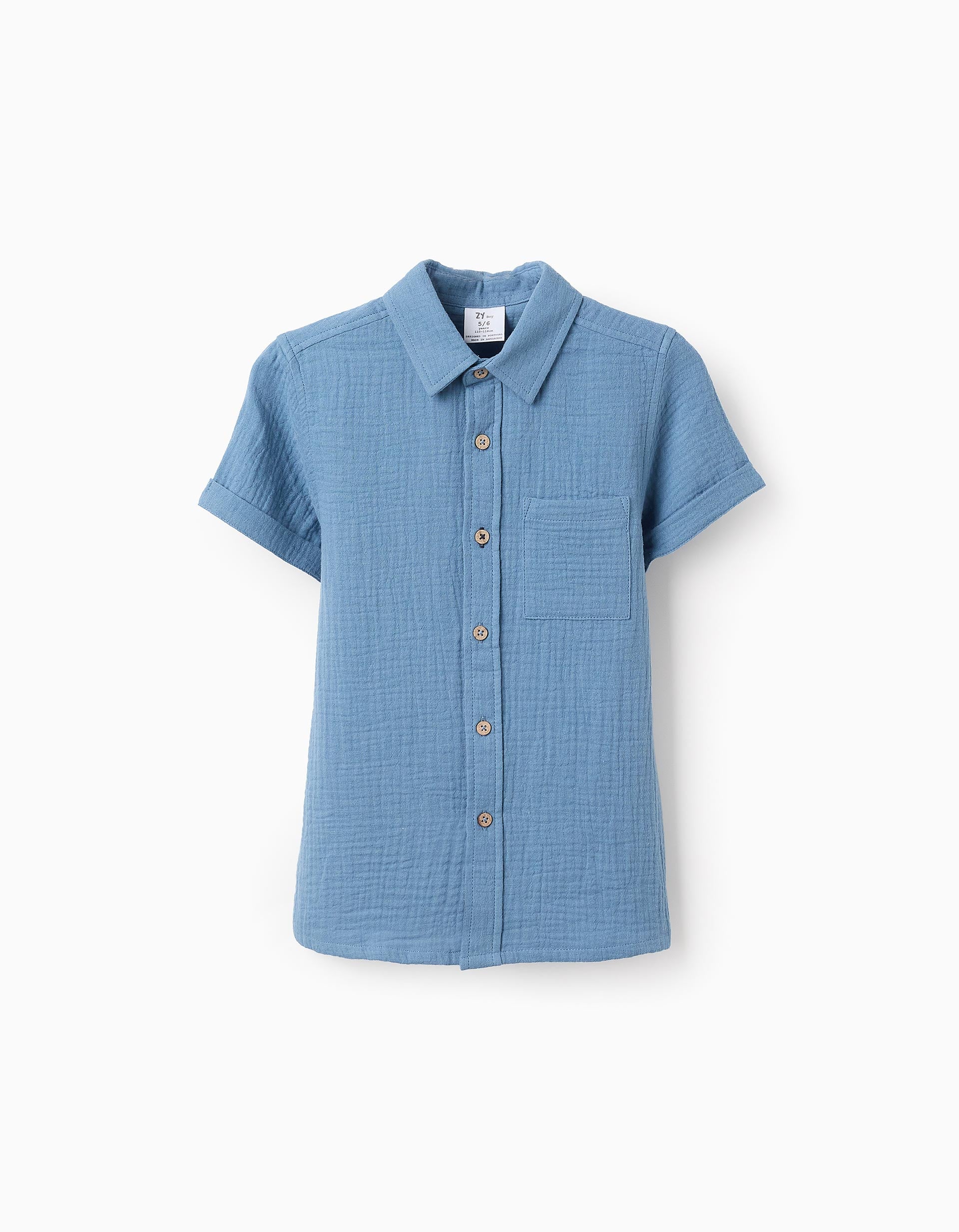 Shirt in Cotton Muslin for Boys, Turquoise