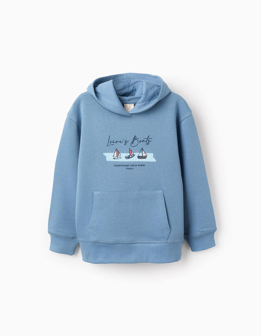Cotton Hooded Sweatshirt for Boys 'Loire Boats', Blue