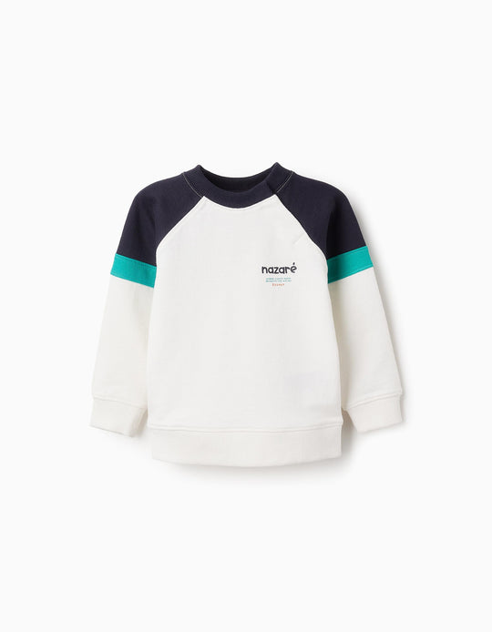 Sweatshirt with Colourblock for Baby Boys 'Nazaré', White/Blue/Green