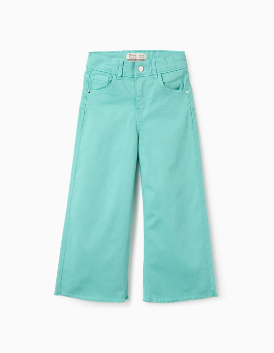 بنطال تويل واسع الساق للبنات، أخضر