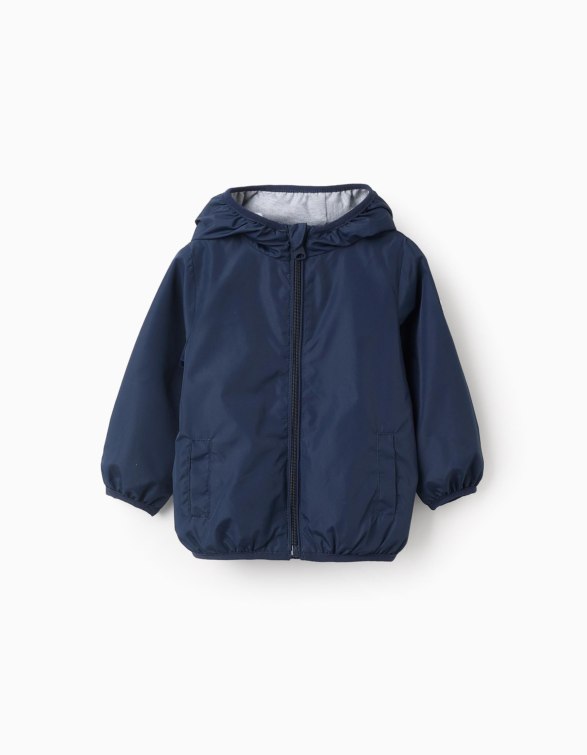 Hooded Windbreaker with Jersey Lining for Baby Boys, Dark Blue | Ziddy KSA