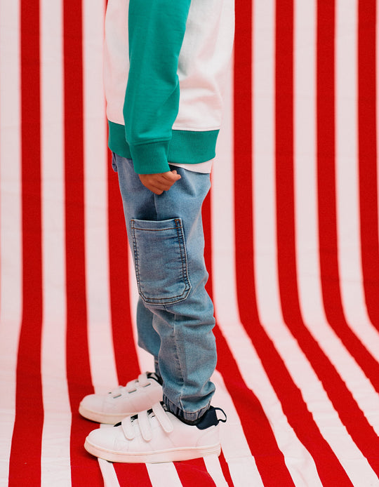 بنطال جينز كارجو للأولاد، أزرق