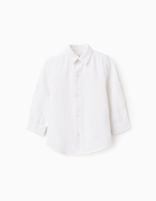 Shirt in Viscose, Cotton and Linen for Baby Boys, White